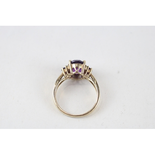 140 - 9ct gold amethyst & diamond dress ring (3g) Size  P