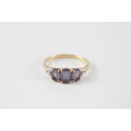 142 - 9ct gold amethyst & diamond ring (2g) Size  R