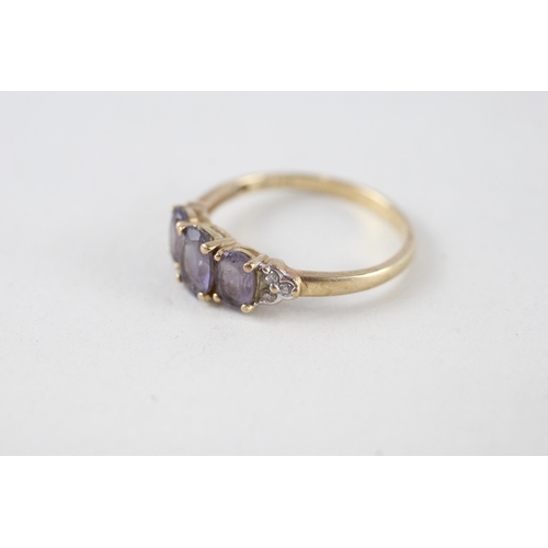 142 - 9ct gold amethyst & diamond ring (2g) Size  R