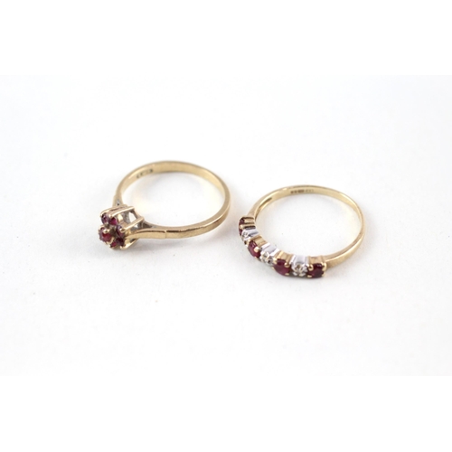 21 - 2x 9ct gold ruby & diamond rings (2.9g) Size  M + N