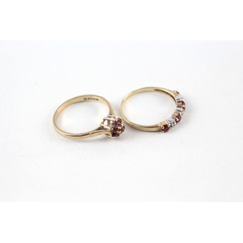 21 - 2x 9ct gold ruby & diamond rings (2.9g) Size  M + N