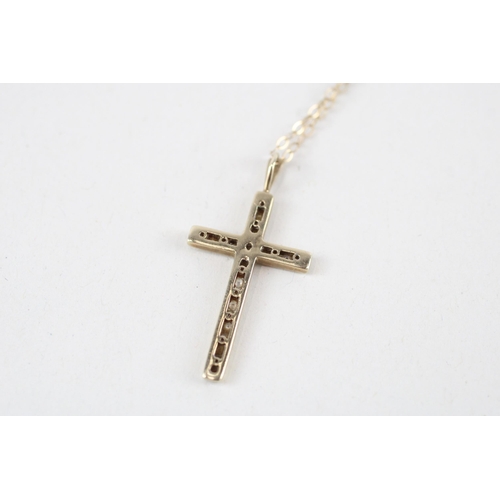 23 - 9ct gold diamond cross pendant & chain (1.5g)