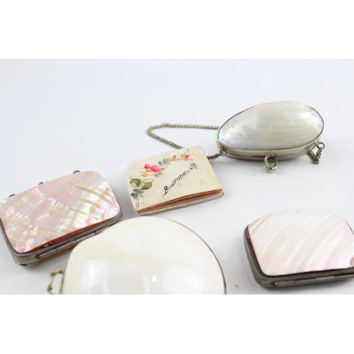 262 - Antique Mother Of Pearl Purses Inc Silver Plate, Travel, Souvenir x 5