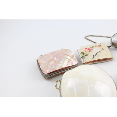 262 - Antique Mother Of Pearl Purses Inc Silver Plate, Travel, Souvenir x 5