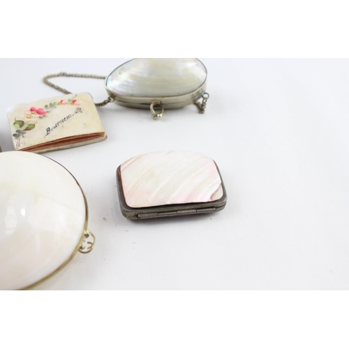 262 - Antique Mother Of Pearl Purses Inc Silver Plate, Travel, Souvenir x 5