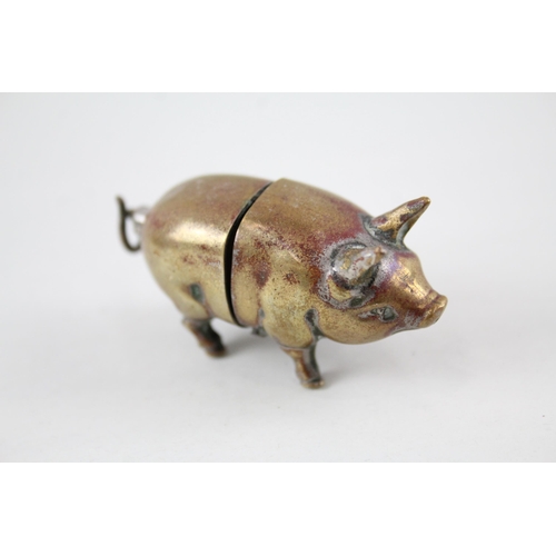 276 - 3 x Antique / Vintage Tobacciana Inc Brass Novelty Pig Vesta Case, Snuff Boxes