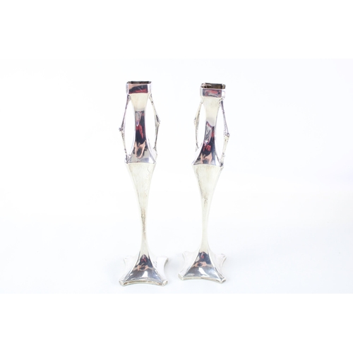 296 - Antique Hallmarked 1919 Birmingham Sterling Silver Weighted Bud Vases (187g)