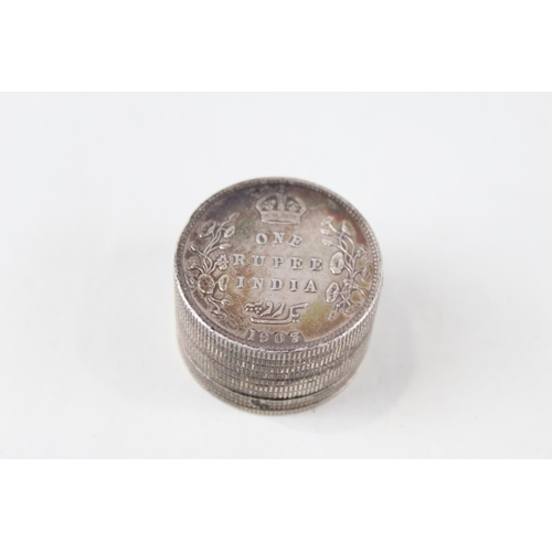 314 - Antique 1903 .950 Silver Edward VII India One Rupee Coin Detailed Pill Box (44g)