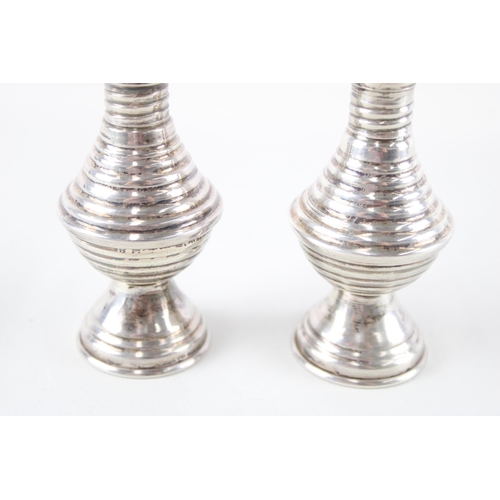 325 - Antique .925 Sterling Silver Ribbed Cone Shaped Salt & Pepper Shakers (70g)