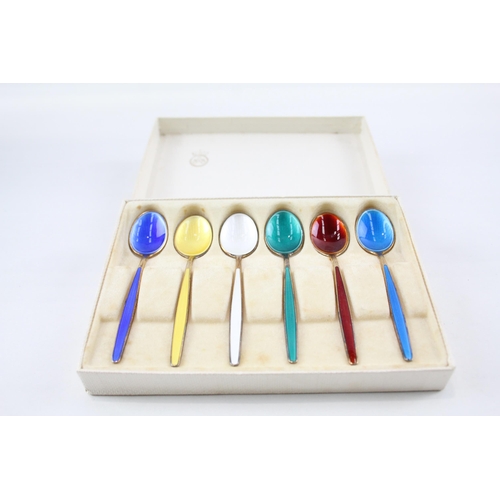 332 - 6 x Vintage .925 Sterling Silver DAVID ANDERSON Guilloche Enamel Spoons (55g)