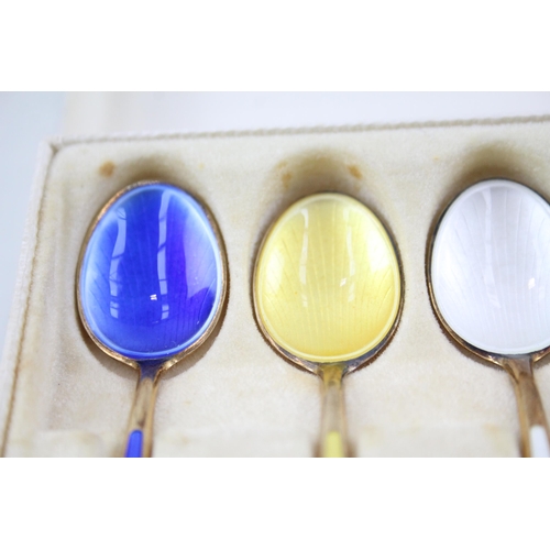 332 - 6 x Vintage .925 Sterling Silver DAVID ANDERSON Guilloche Enamel Spoons (55g)