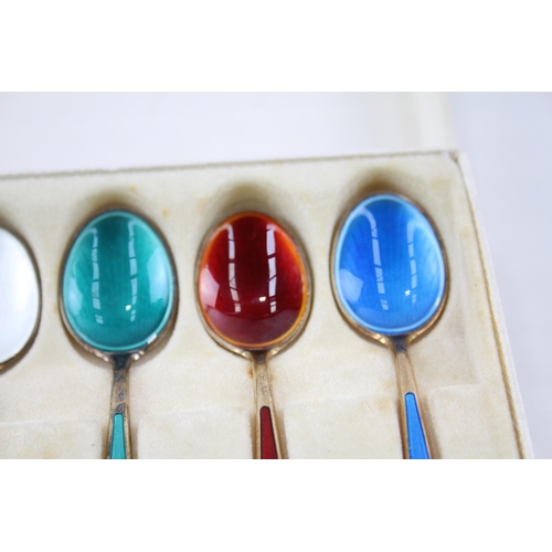 332 - 6 x Vintage .925 Sterling Silver DAVID ANDERSON Guilloche Enamel Spoons (55g)