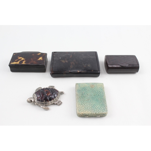 337 - Snuff Boxes & Matchbook Vesta Inc Antique Tortoise Shell - Shagreen Etc x 5