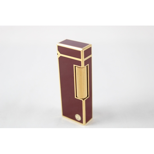 341 - DUNHILL Rolagas Gold Plate & Burgundy Lacquer Cigarette Lighter Swiss Made