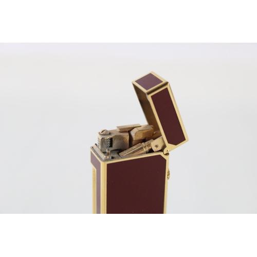 341 - DUNHILL Rolagas Gold Plate & Burgundy Lacquer Cigarette Lighter Swiss Made