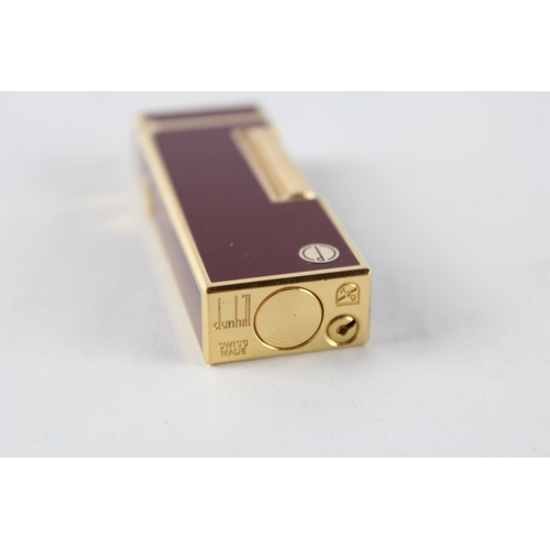 341 - DUNHILL Rolagas Gold Plate & Burgundy Lacquer Cigarette Lighter Swiss Made