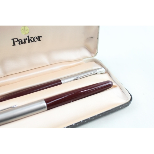 350 - Vintage PARKER 51 Burgundy Fountain Pen w/ 14ct Gold Nib, Pencil, Box Etc