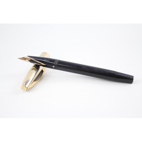 370 - Vintage SHEAFFER Imperial Black Fountain Pen w/ 14ct Nib, Gold Plate Cap, Pencil