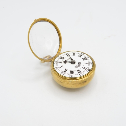 372 - Very rare 18ct gold paired pocket watch VERGE FUSEE movement  outer case is hallmarked, inner case a... 