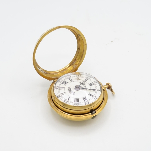 372 - Very rare 18ct gold paired pocket watch VERGE FUSEE movement  outer case is hallmarked, inner case a... 