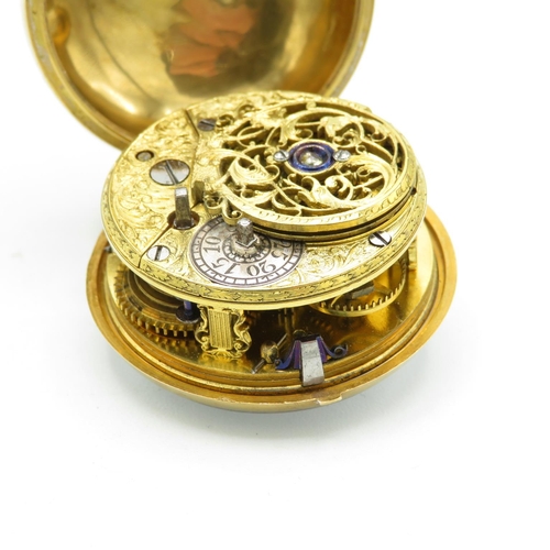 372 - Very rare 18ct gold paired pocket watch VERGE FUSEE movement  outer case is hallmarked, inner case a... 