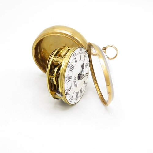 372 - Very rare 18ct gold paired pocket watch VERGE FUSEE movement  outer case is hallmarked, inner case a... 