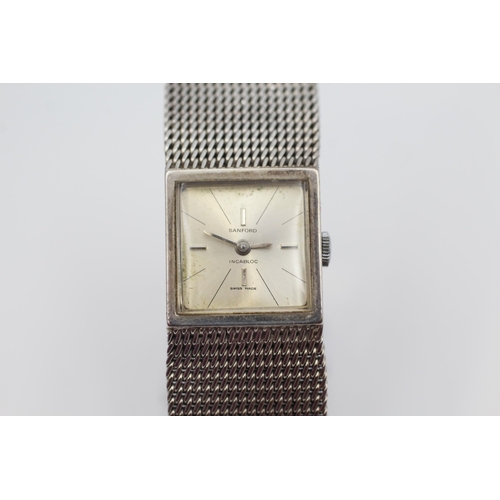 377 - SANFORD Sterling Silver Ladies 70's Integral WRISTWATCH Hand-Wind WORKING Boxed