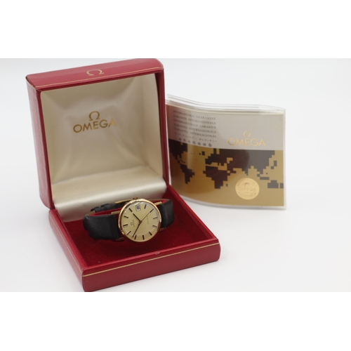 388 - OMEGA GENEVE 9ct Gold Gents Vintage WRISTWATCH Hand-Wind WORKING Boxed