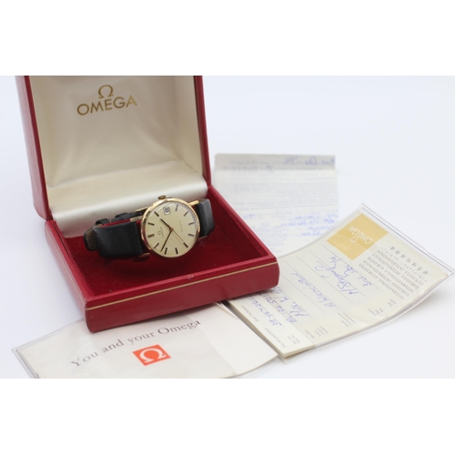 388 - OMEGA GENEVE 9ct Gold Gents Vintage WRISTWATCH Hand-Wind WORKING Boxed