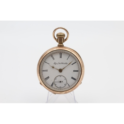 389 - ELGIN Gents Rolled Gold Open Face Railway Pocket Watch Hand-wind WORKING