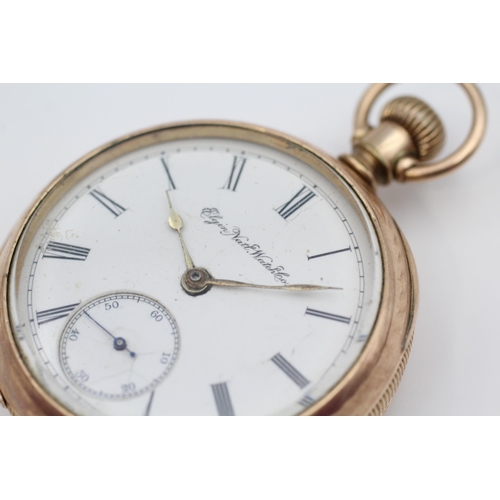 389 - ELGIN Gents Rolled Gold Open Face Railway Pocket Watch Hand-wind WORKING