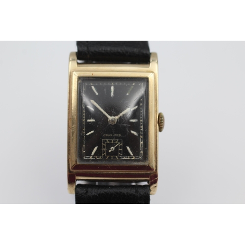 395 - Black Dial 9ct Gold 'Tank' Cased Gents C.1930's WRISTWATCH Hand-Wind WORKING