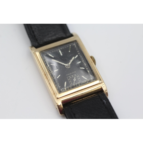 395 - Black Dial 9ct Gold 'Tank' Cased Gents C.1930's WRISTWATCH Hand-Wind WORKING