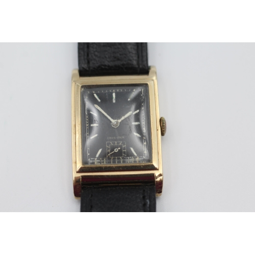 395 - Black Dial 9ct Gold 'Tank' Cased Gents C.1930's WRISTWATCH Hand-Wind WORKING