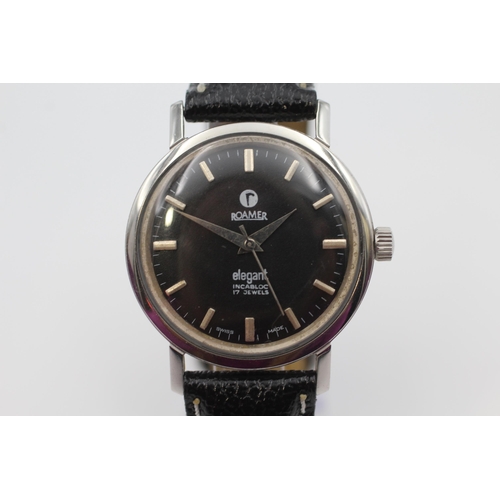 398 - ROAMER ELEGANT Black Dial Gents C.1970's WRISTWATCH Hand-Wind WORKING