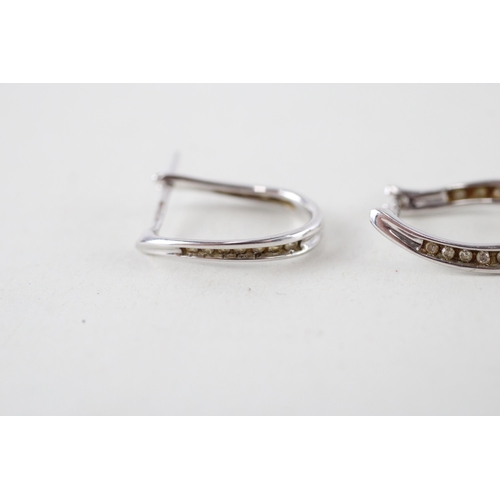 4 - 9ct white gold diamond hoop earrings (2.1g)