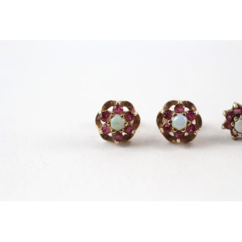 41 - 2x opal & ruby cluster earrings (2.5g)