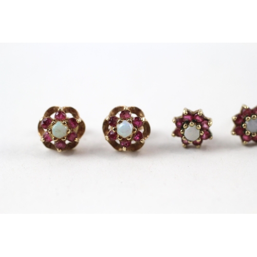 41 - 2x opal & ruby cluster earrings (2.5g)