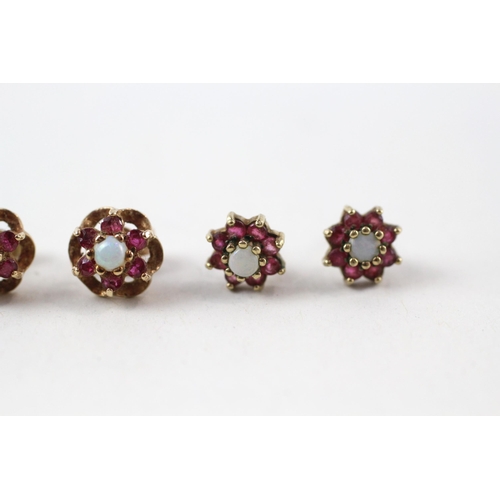 41 - 2x opal & ruby cluster earrings (2.5g)