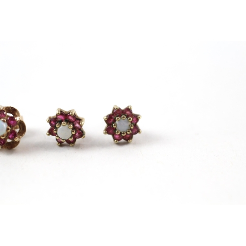 41 - 2x opal & ruby cluster earrings (2.5g)