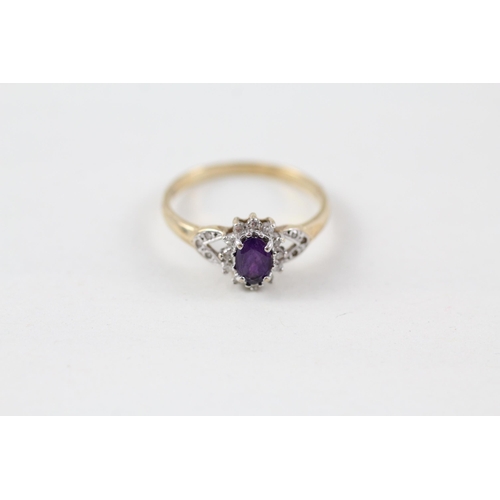 65 - 9ct gold amethyst & diamond ring (1.9g) Size  P