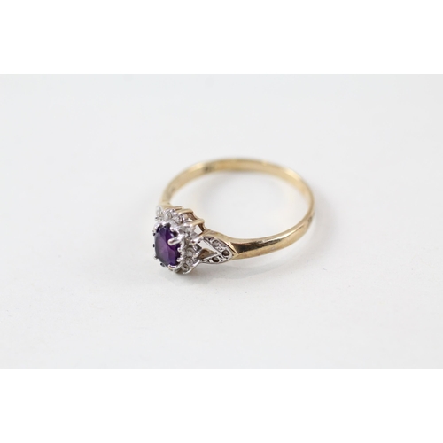 65 - 9ct gold amethyst & diamond ring (1.9g) Size  P