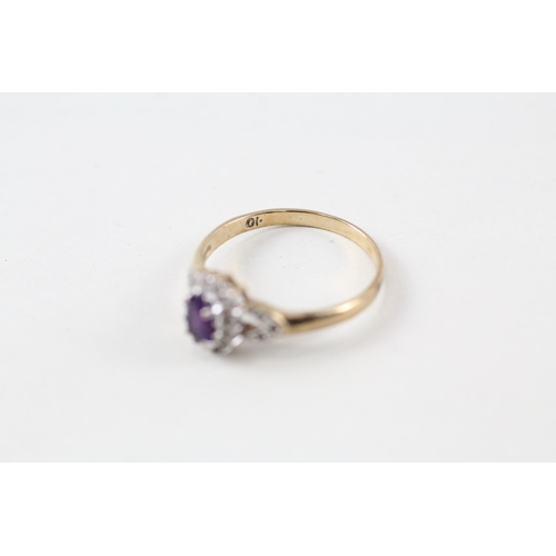 65 - 9ct gold amethyst & diamond ring (1.9g) Size  P