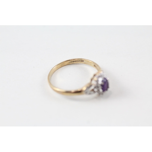 65 - 9ct gold amethyst & diamond ring (1.9g) Size  P