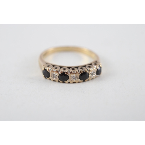 76 - 9ct gold diamond & sapphire seven stone ring (2.9g) Size  N