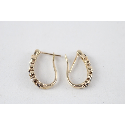 8 - 9ct gold diamond & sapphire hoop earrings (2.5g)