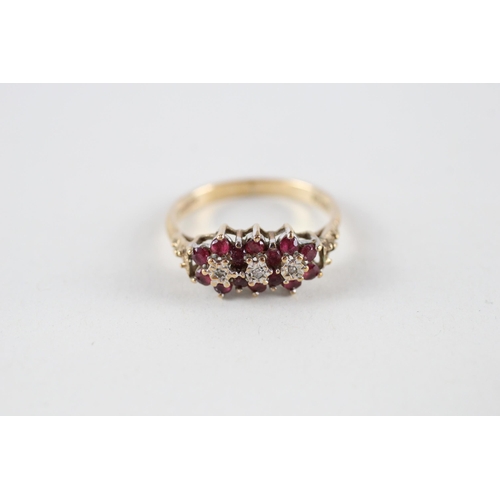 87 - 9ct gold ruby & diamond cluster ring (2.3g) Size  N