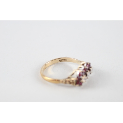 87 - 9ct gold ruby & diamond cluster ring (2.3g) Size  N