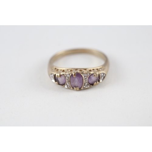 93 - 9ct gold amethyst & diamond ring (3g) Size  O