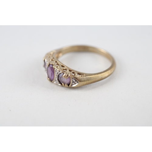 93 - 9ct gold amethyst & diamond ring (3g) Size  O